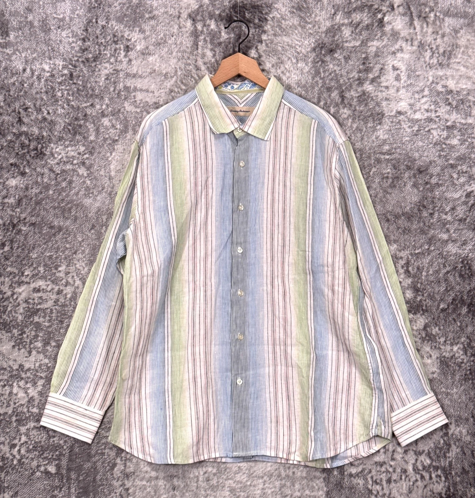 Tommy Bahama Shirt XL Mens Linen Baja Stripe Long Sleeve Button Down
