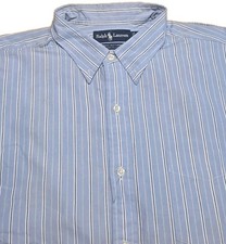 Ralph Lauren Vtg Button Down Shirt Men's XXL Blue Striped 100 Cotton NWOT 36