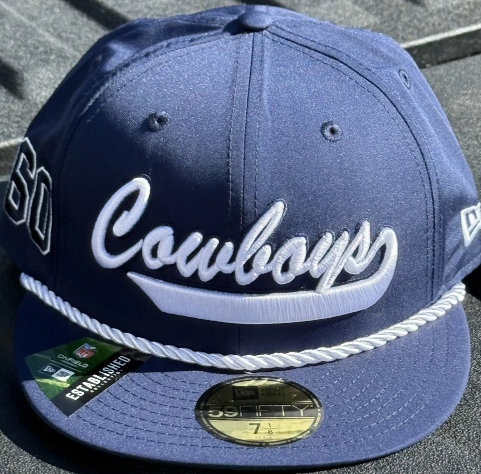 RARO NUEVO CON ETIQUETAS 201 New Era 59FIFTY Dallas Cowboys Temporada 60 y NFL 100º 7 1/8 Gorra Foto 2 de 4