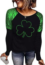 St. Patrick's Day Shirts For Women Long Sleeve Lucky Irish X-Large Stcx-Black02