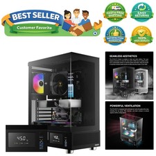 ATX Mid Tower Computer Case with Tempered Glass, Gaming PC Case w/Temperature...