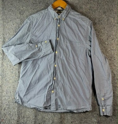 H&M L.O.G.G. US L Blue White Gingham Check Button Down Shirt Regular Fit 
