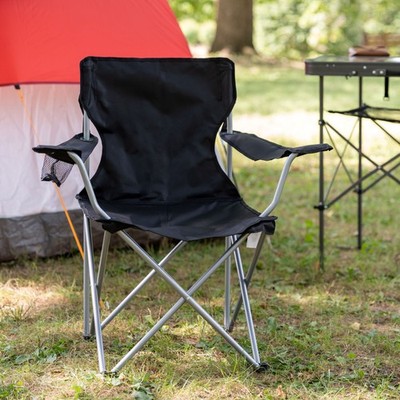 Basic Quad Folding Camp Chair with Cup Holder, Black, Adult Fast Delivery