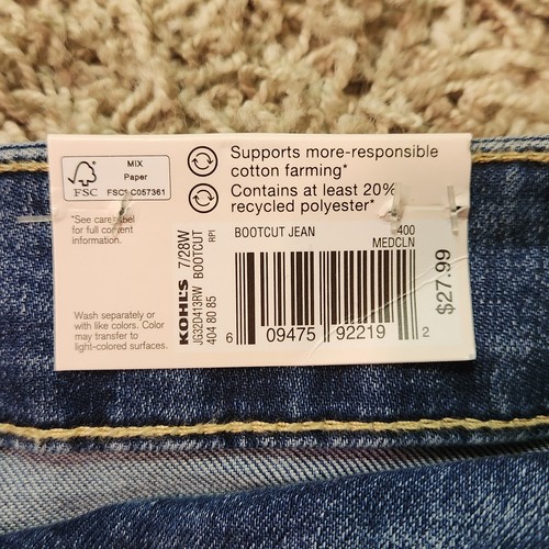 SO Stretch Bootcut Leg Jeans Damen 7 Regular Blau Low Rise Stone Wash Neu mit Etikett - Bild 5 von 13