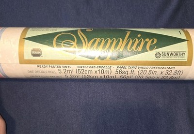Sunworthy Wallpaper Prepasted Double Roll 56 Sq Ft Blue White Pink Stripe W/Gold
