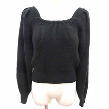 Moussy Knit Sweater Black Long Sleeve Volume Sleeve Women Free Size