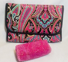 Mary Kay Signature Pink Beaded Lipstick Case  Make Up Paisley Pouch Bag Mirror