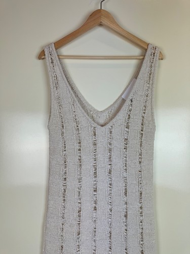 REMAIN BIRGER CHRISTENSEN Rotate Cotton Rafia Knit Dress Summer Gown Fringe L XL - Picture 8 of 13