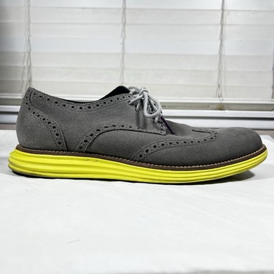 Cole Haan Men's Lunargrand Wingtip Gray Suede Yellow Sole Oxford