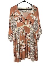 Umgee Women's Short Sleeve TunicTop Mini Dress Floral L Boho