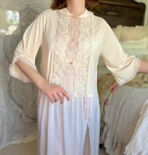 Vintage 1950s-1960s Formfit Rogers Bed Jacket, Sheer Peachy Pink Lace Lingerie