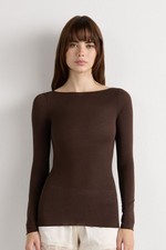 Intimissimi Boat Neck Modal Cashmere Ultralight Jumper. Brown color. Small