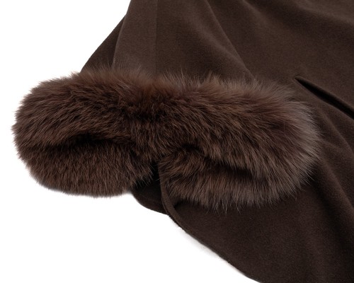 CRÉATION SPRUNG FRÈRES Angora Wool Blend Poncho w Fur Trim - Picture 2 of 13