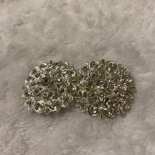 Vintage Clear Round Rhinestones Silver Tone Brooch 