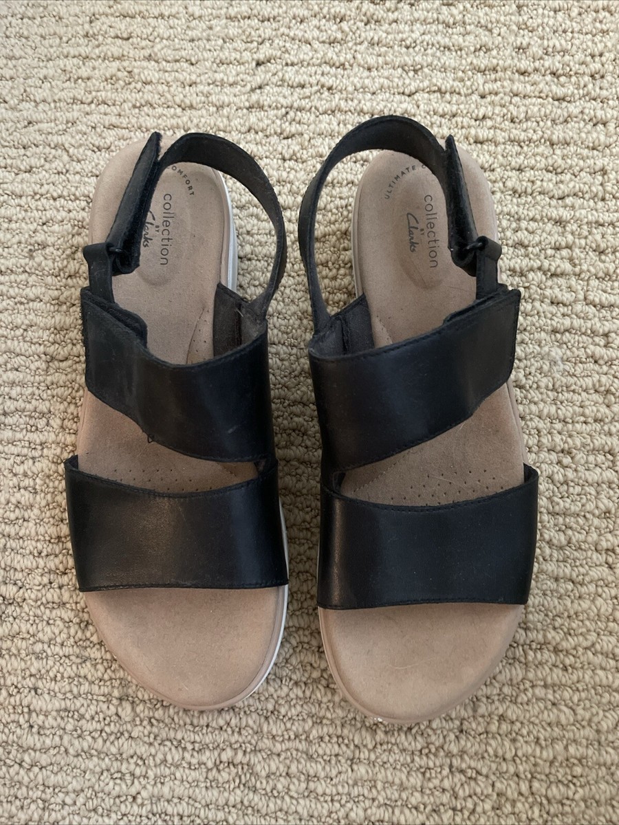 Clarks JILLIAN PEARL Sandals Women's Black Slingback Strappy Leather~ Sz