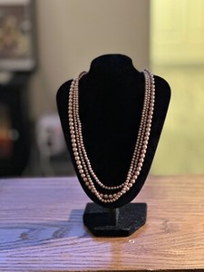 Triple Strand Pearl Necklace Grays and Pinks