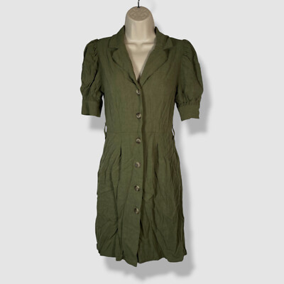 green linen puff sleeve dress Linen Midi Dress with Pockets, Military Linen Wrap Dress, Puff sleeve Linen Dress, Linen Bridesmaid Dress, Summer Linen Dress for Women, 3XL / Rusty main image 0