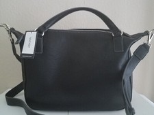 NINE WEST Large Satchel Crossbody Black Double-Top-Handle Zip Vegan Leather NWT