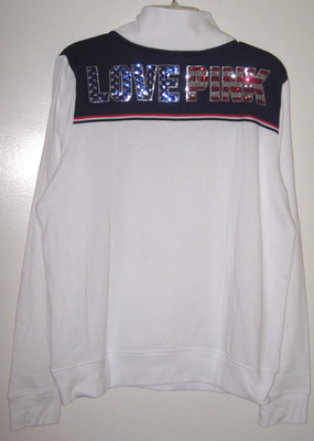VICTORIA'S SECRET PINK S AMERICANA PATRIOTIC STAR FLAG BLING HALF ZIP SWEATSHIRT
