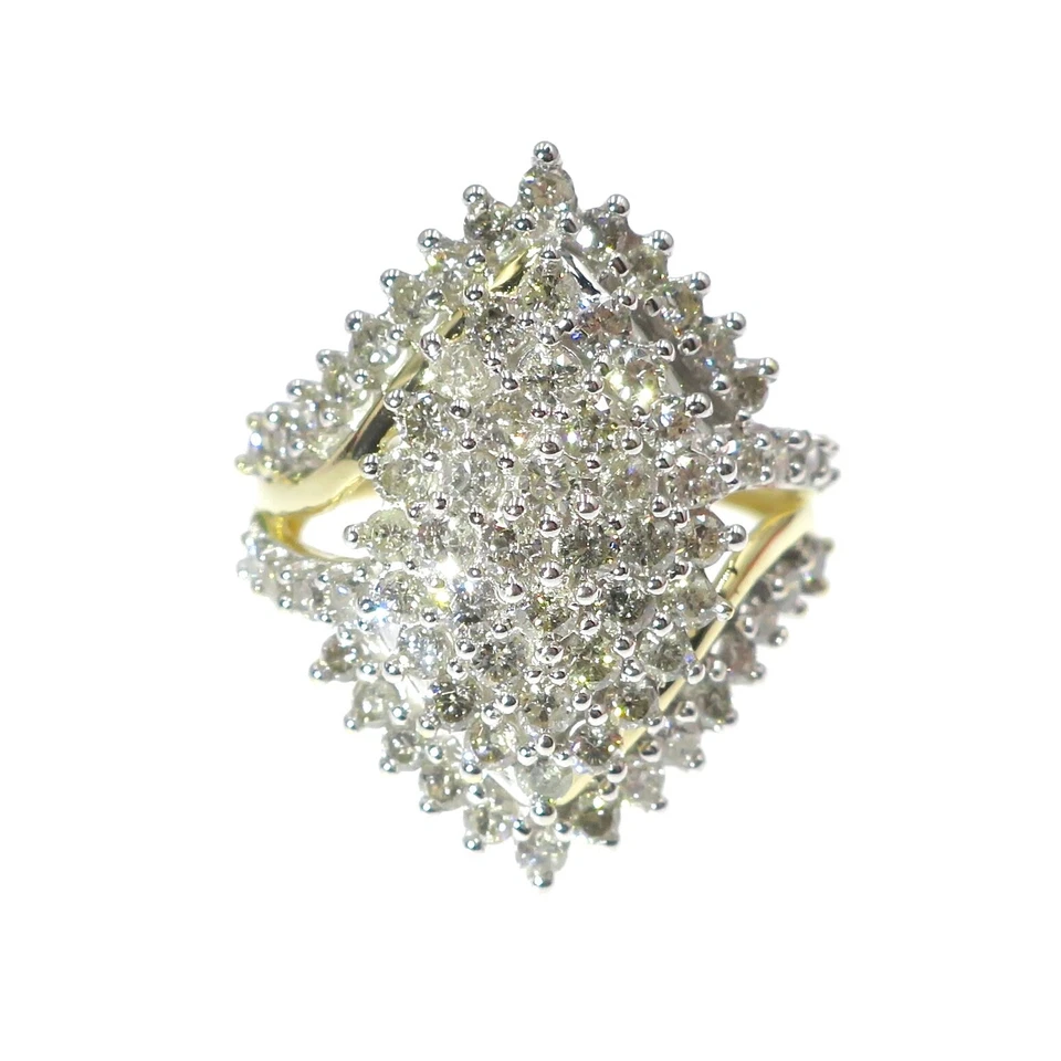 Fabulous 10k Solid Yellow Gold 2.50ct Natural Diamond Cluster Ring Size 6.75 - Image 4 of 4