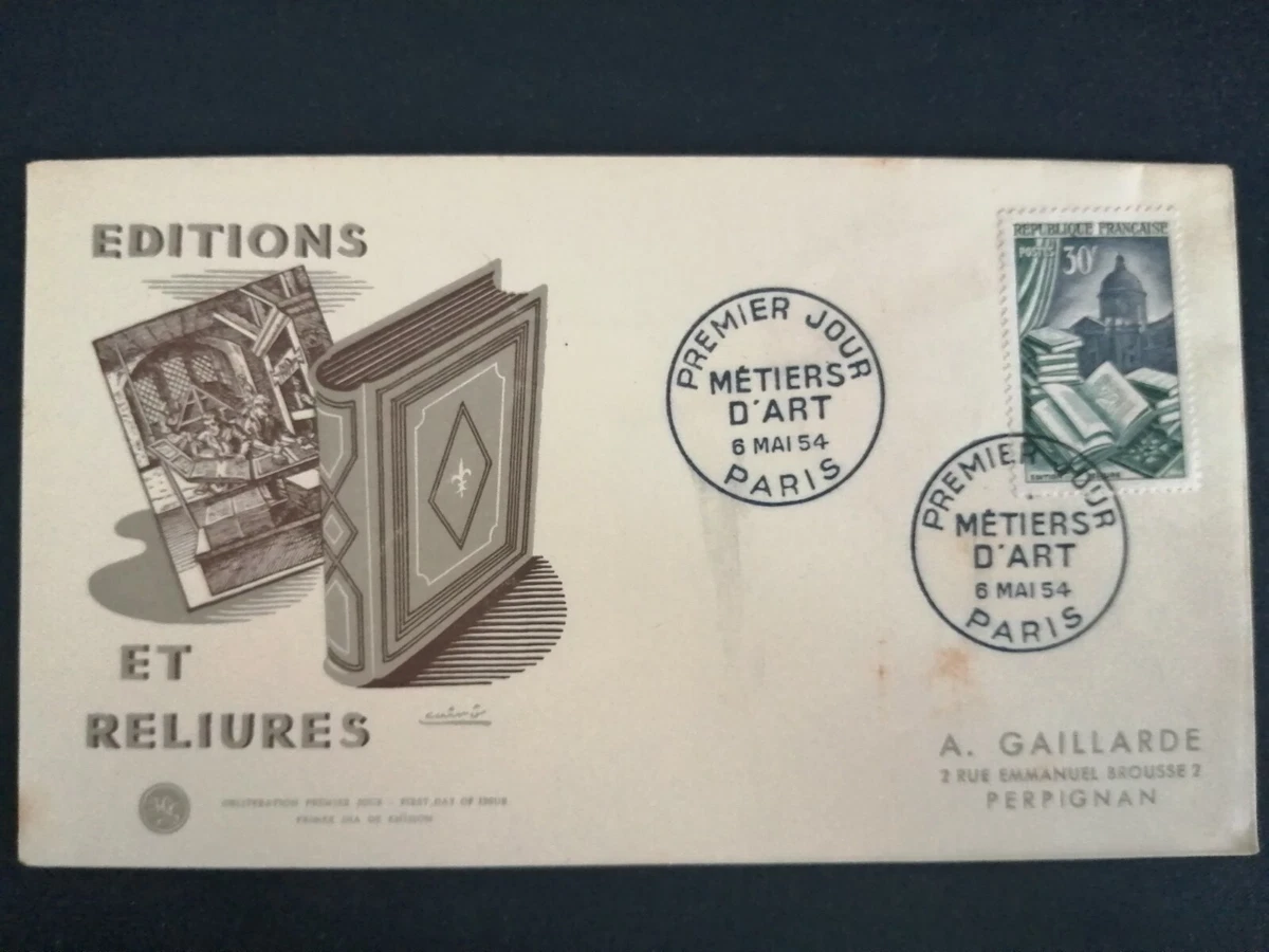 FDC Premier Jour France Yvert 971 - La Reliure 30F Paris 1954
