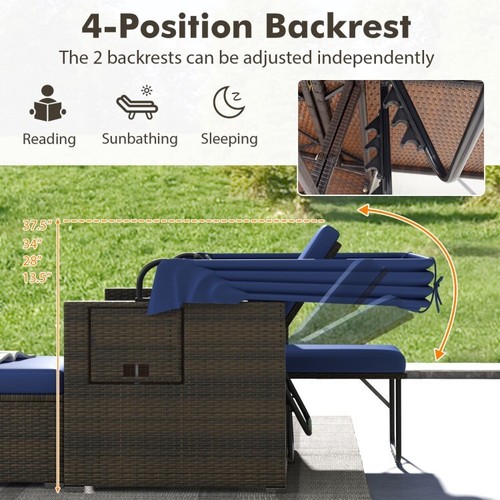 Outdoor Patio Rattan Daybed W/ Retractable Canopy Sofa Bed Loveseat Lounger Set - Picture 7 of 14