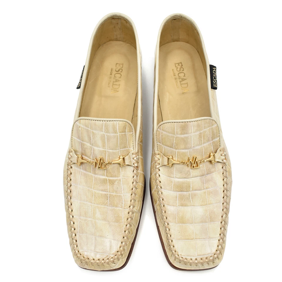 Mocasín plano Escada dorado claro/bronceado cocodrilo en relieve talla 9,5 Foto 2 de 4