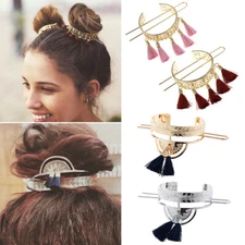 Hair Cuff Stick Tassel Bun Holder Wedding Hairpin Clip Vintage Ponytail Barrette