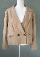 Halston Linen Blend One Button Blazer, Women's Size L, Khaki Color