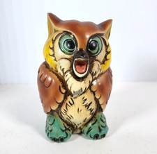 Vintage Chalkware Owl Coin Piggy Bank Mid Century Made in Japan