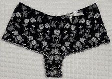 Boyshorts Black Lace White Embroidered Floral Low Rise Bow Panties Lingerie L