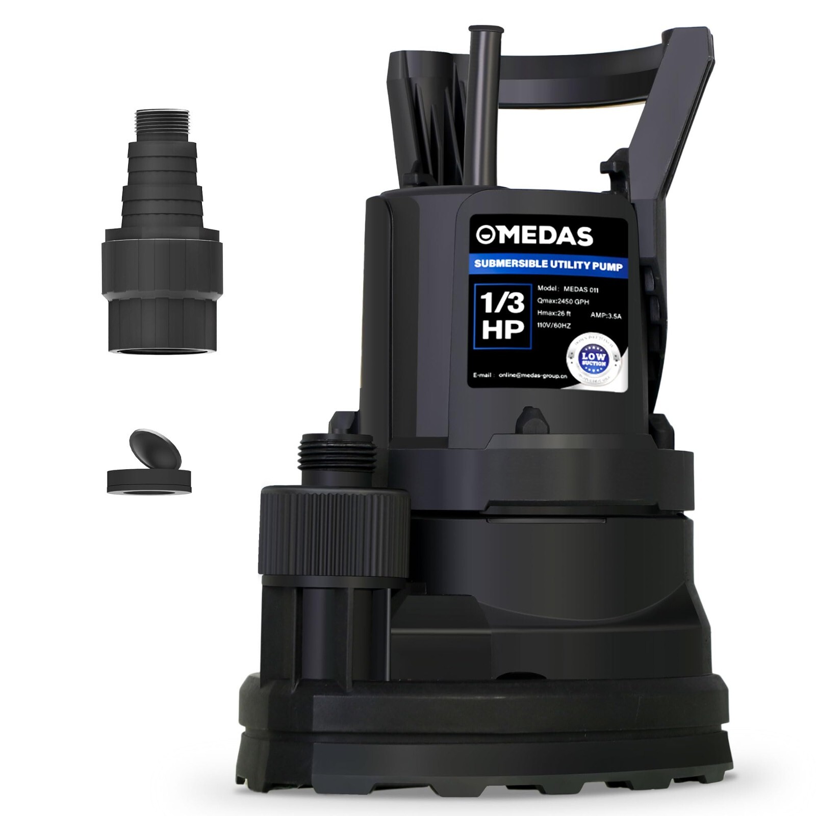 MEDAS Sump Pump 1/3 HP 2450 GPH Submersible Water Pump,Drains Water down to 1mm