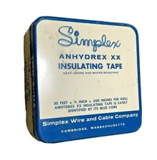 Vintage Tin- SIMPLEX Anhydrex Insulating Tape Metal Box Cambridge, Mass. (Empty)