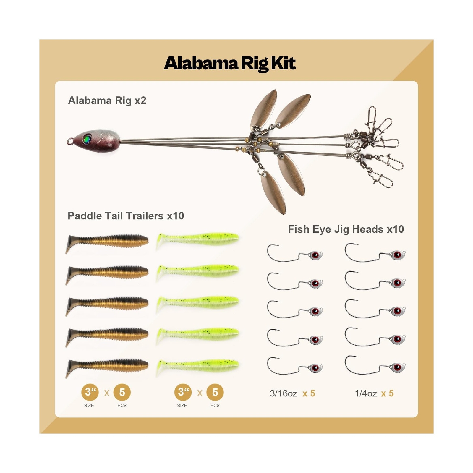 Alabama Rig Kit 2 Sets with Jig Heads and Trailers, Umbrella Rig for Stripers... - Image 3