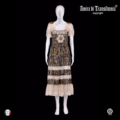 midi women's dress stylish romantic fantasy animal print zebra lace embroidery