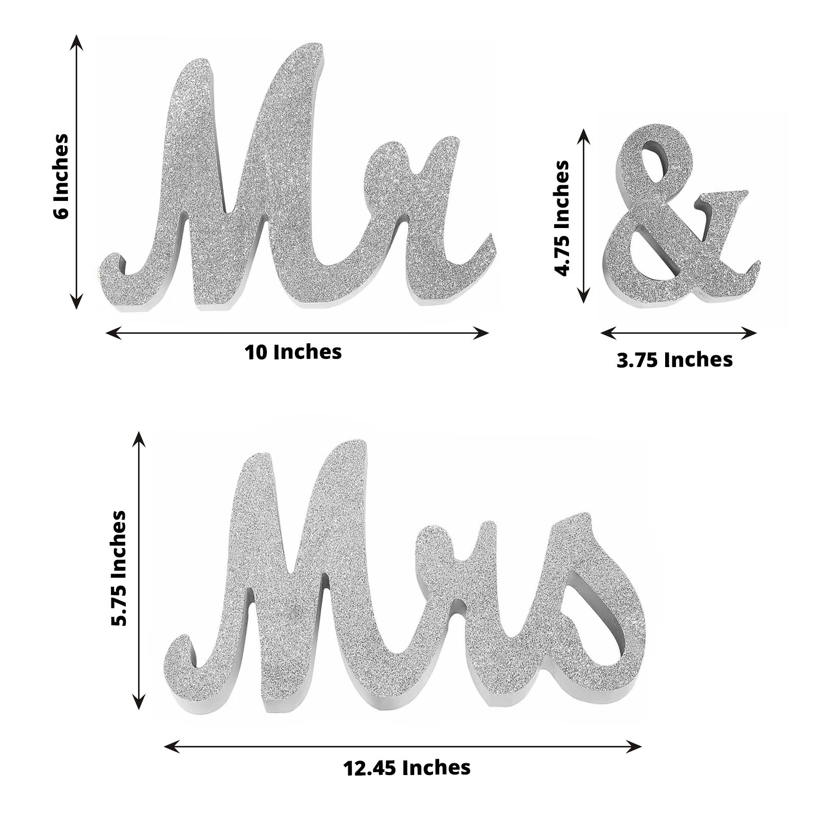 SILVER Glittered Wooden Mr & Mrs Freestanding Wedding Table DISPLAY SIGNS Party
