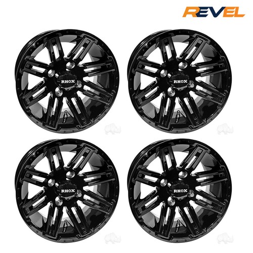 Golf Cart Wheel Set of 4 RHOX 12x7 Gloss Black RX265 12" Golf Cart