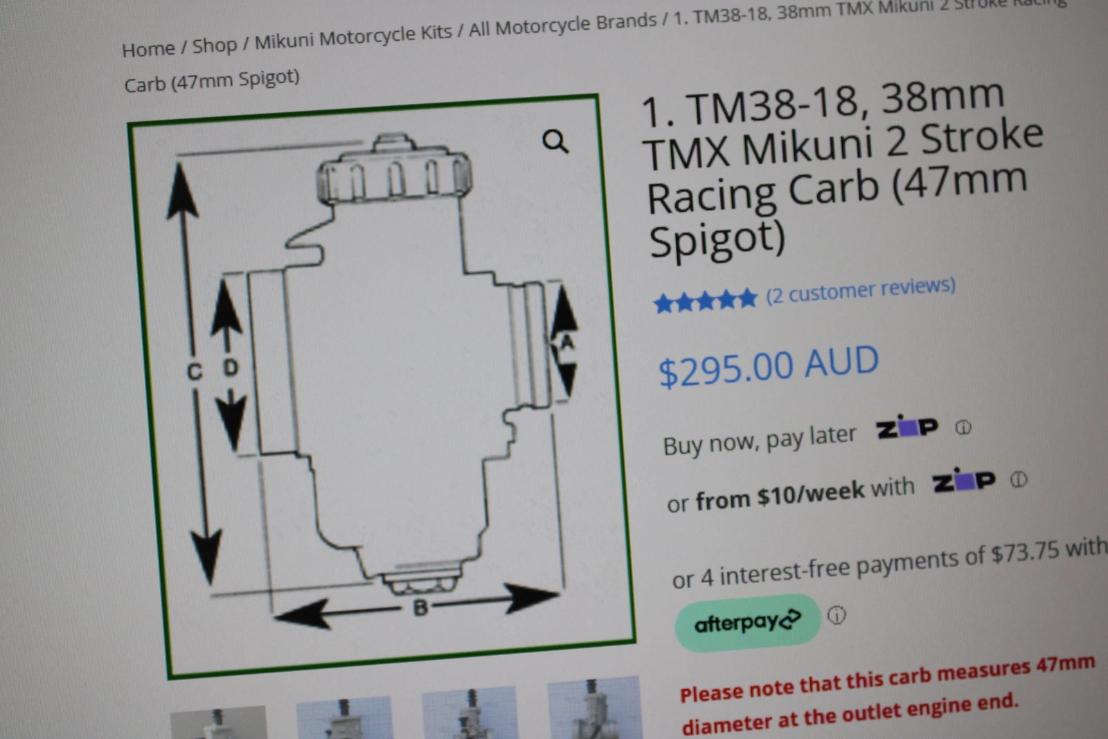 LIKE NEW MIKUNI TM TM38-18 38MM CARB CARBURETOR 2 STROKE YZ125