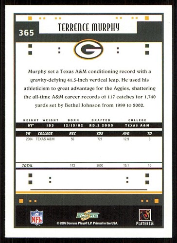 2005 Score Glossy #365 Terrence Murphy - Picture 2 of 2