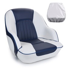 Premium Pontoon Captain Bucket Boat Seat with Seat Cover,White/Nay Blue