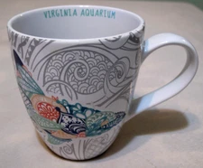 Vintage Virginia Aquarium Coffee Mug Embossed Sea Life Fishes Sharks Turtles
