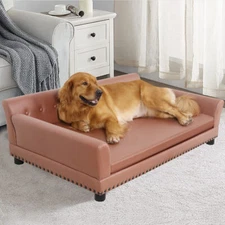 XXL Large Sized Dog Sofa Coach Leather Lounger Waterproof with Removable Cushion