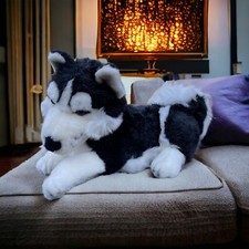 A A Aurora Black White Siberian Husky Dog Plush Stuffed Animal