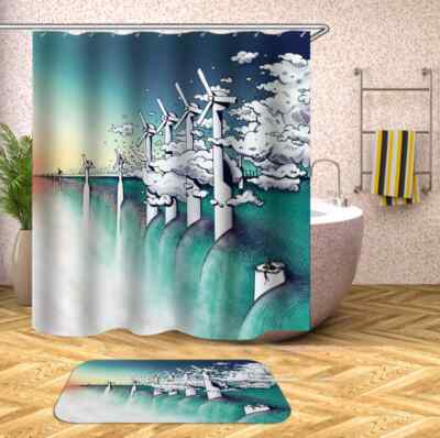 The Windmill By The River 3D Shower Curtain Polyester Bathroom Decor  Waterproof