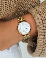 EMPORIO ARMANI WOMENS WATCH YELLOW GOLD STRAP & WHITE DIAL GENUINE AR1907 NEW