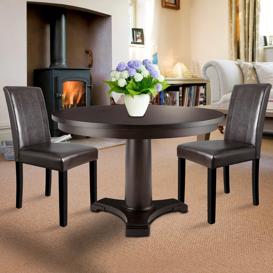 2/4/6/8 Dining Parson Chair Armless Kitchen Room Brown Leather Backrest Elegant - Image 2 of 4