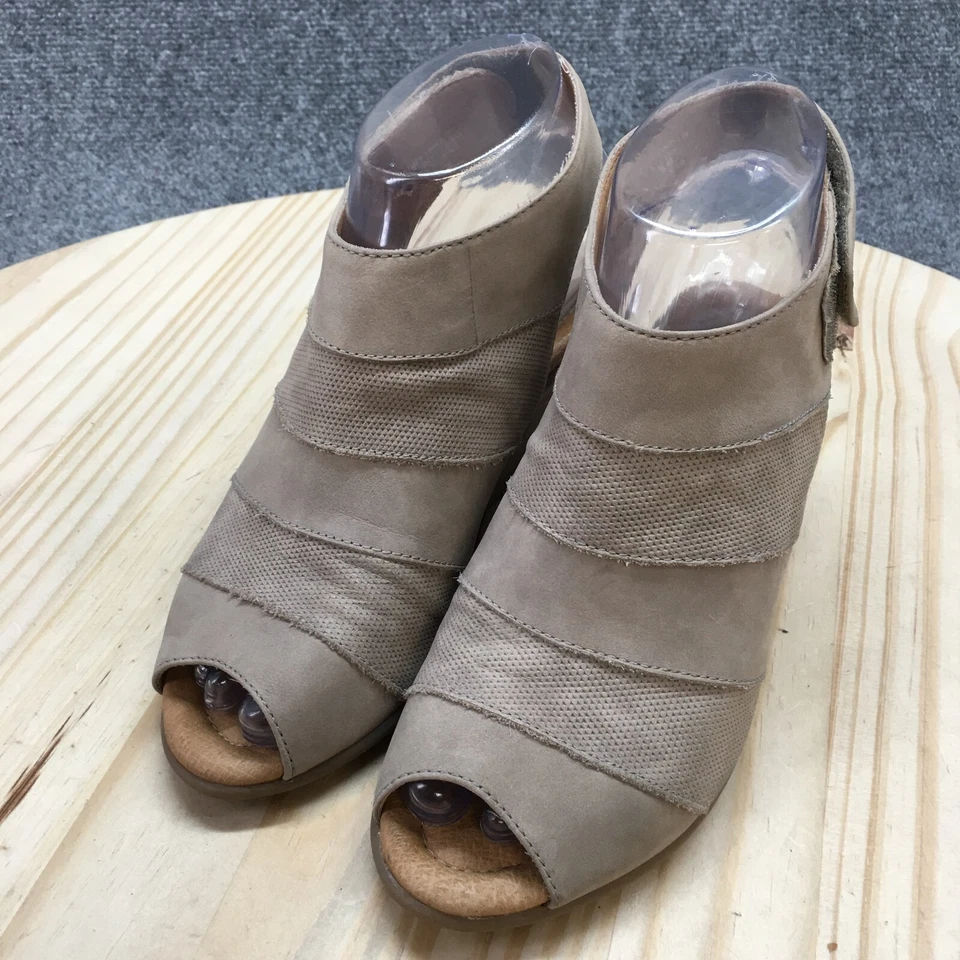 Botines Earth para mujer 5B gris cilantro punta abierta sin cordones informales de cuero Foto 4 de 4