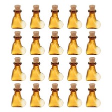 20 Pcs Small Tilted Heart Mini Glass Bottles Jars with Cork Stopper, Champagne