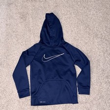 Nike Dri-FIT Boys Navy Blue Pullover Hoodie Size 7/L Fleece Logo Long Sleeve