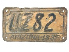 1935 Arizona License Plate UZ82 Mohave County Original Rusty Copper Tag